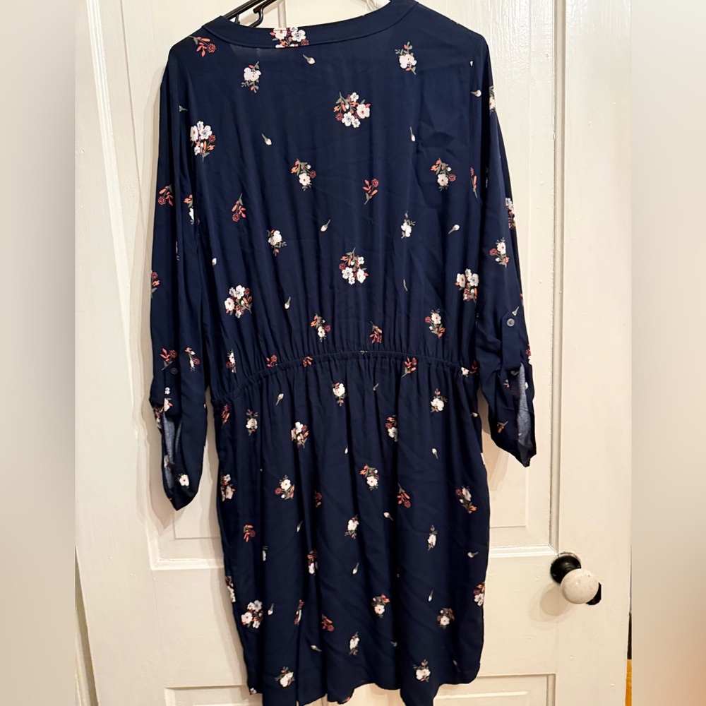LOFT Navy Floral Long Sleeve Dress - Picture 3 of 3